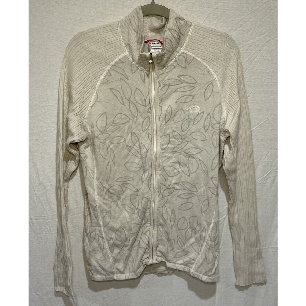 The North Face Women’s Full Zip White Leaves Wool Blend Sweater Xl